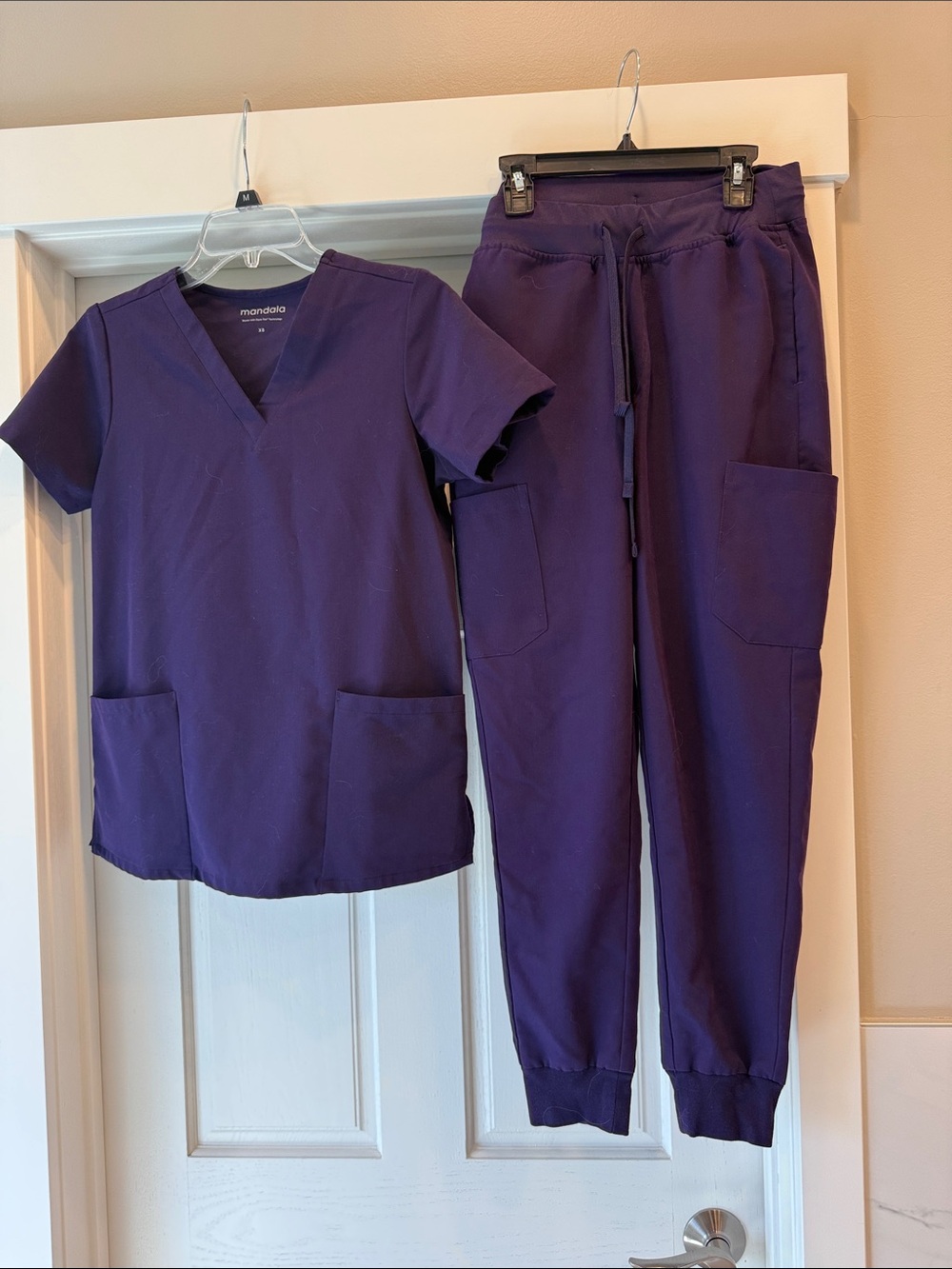 Mandalay Women's Purple Scrub Top & Jogger Pants Set